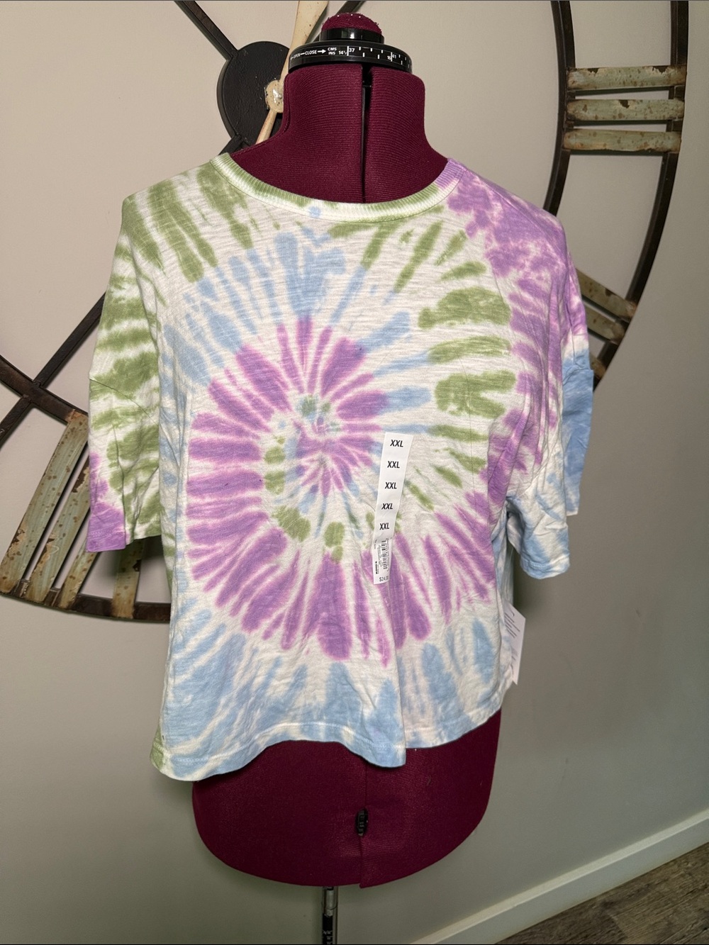 SO Tie-Dye Short Sleeve Crop Top - Purple, Blue & Green New